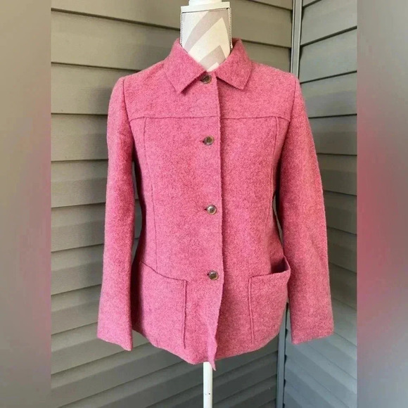 Lands’ End Pink Wool Collared Jacket/ Suit/ Blazer Patch Pocket Women’s Sz 4 - Picture 1 of 9